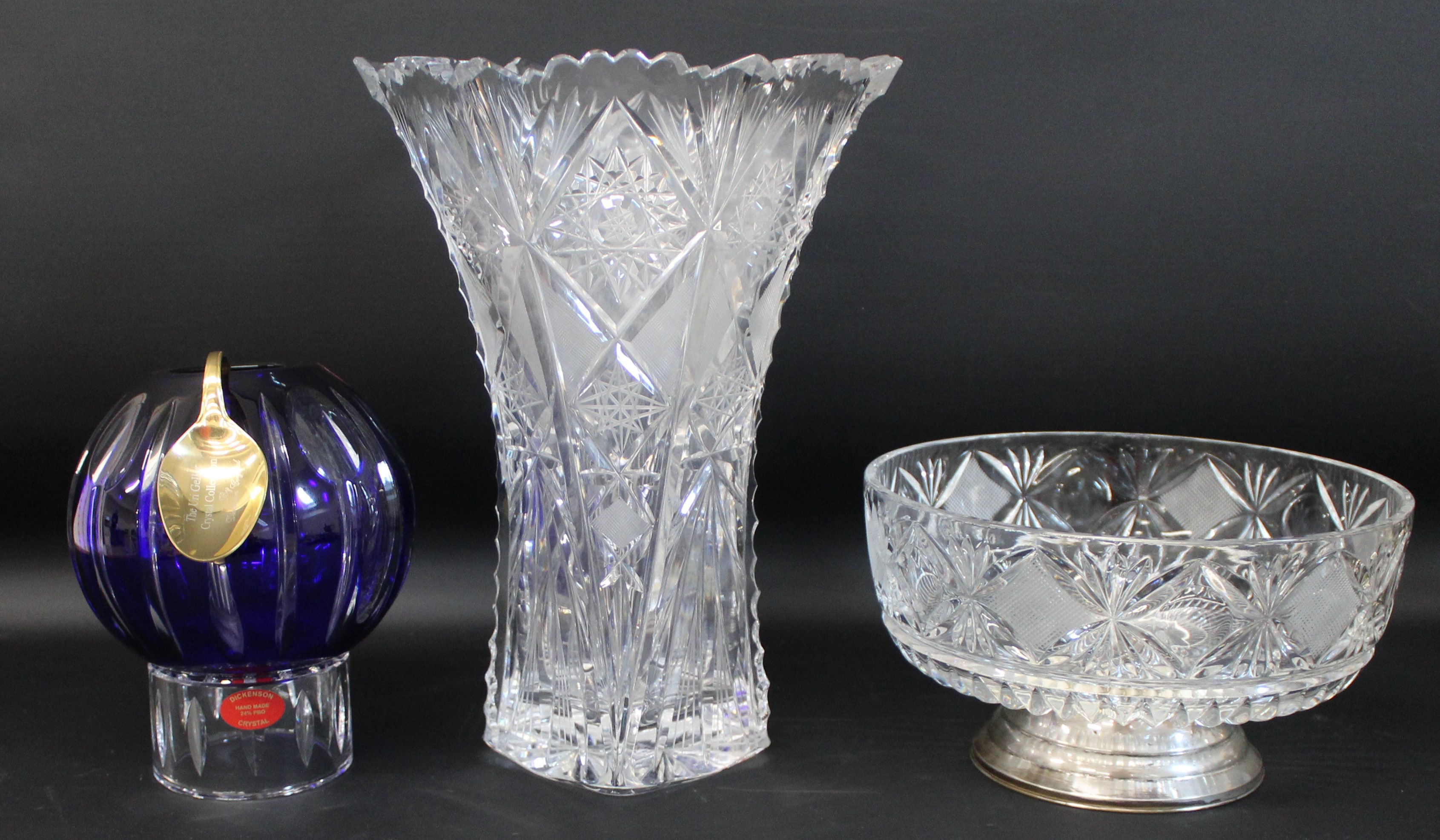 Uri Geller Crystal Collection blue glass bowl on stand by Dickenson Crystal 12/500 with
