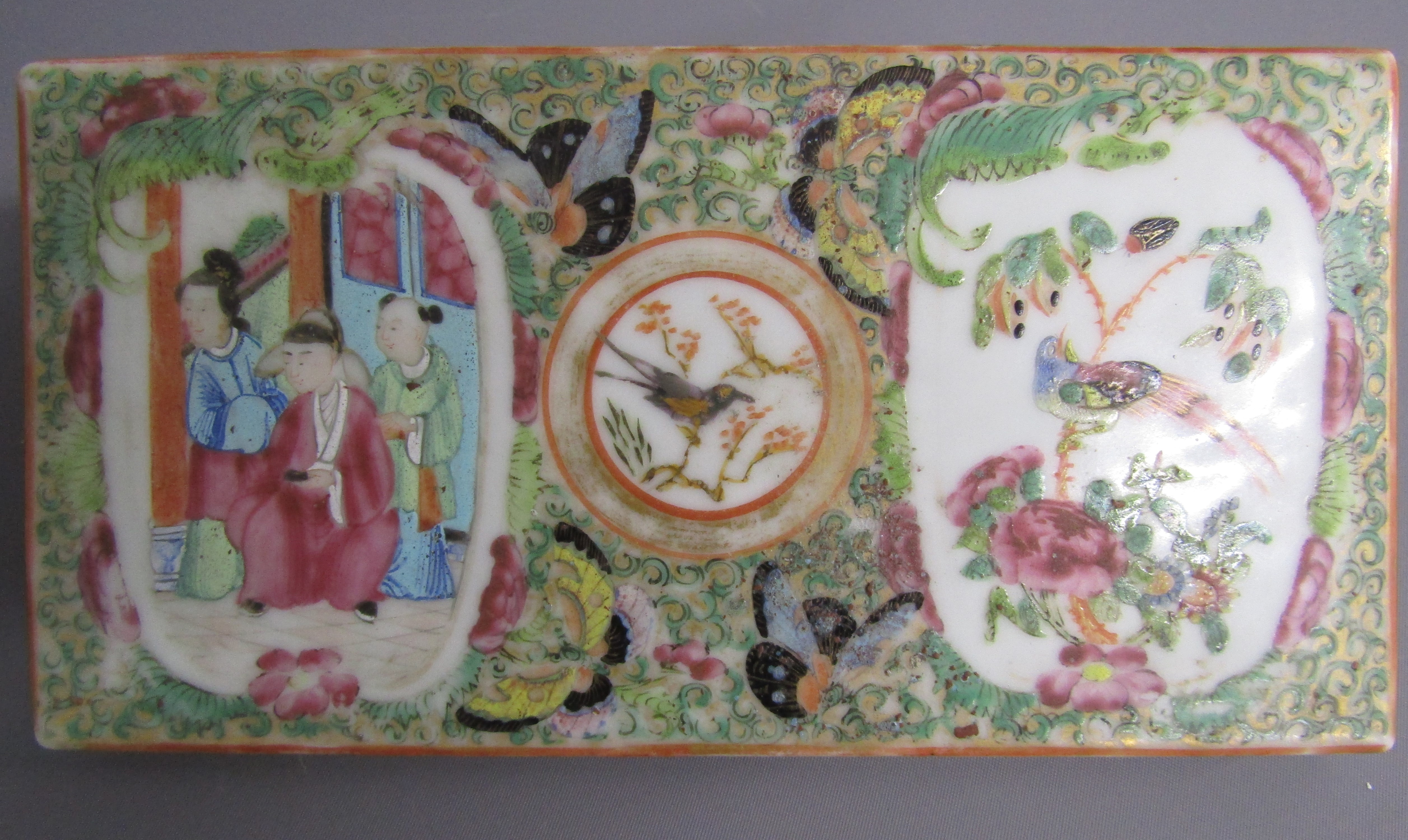 Cantonese lidded porcelain pen pot painted with figures and birds - approx. 9cm x 10cm x 6cm - Image 3 of 11