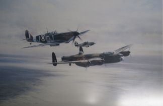 'Memorial Flight' Robert Taylor print with pencil signatures - approx, 65cm x 46.5cm