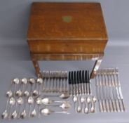 Wooden cutlery box on stand with George Butler 8 place cutlery set - (doesn't fit case)