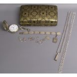 H.J Darracott silver pocket watch, silver bracelet with Paris pendant, silver ingot with white metal