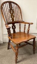Victorian high back Windsor with pierced splat in yew wood