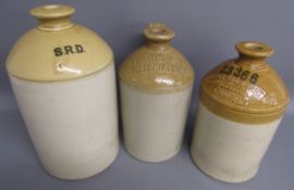 3 stoneware flagons - SRD Grovesnor Glasgow E H 30cm - Peter Leech & Son Whitehaven - Morgan's