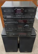 Technics HiFi stack system comprising RS-X501 double cassette deck, ST-X901L stereo tuner, SU-X501