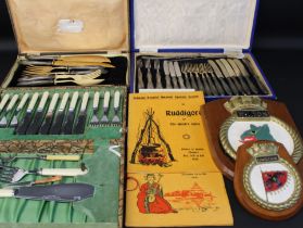 3 cases of cutlery including Italian carving set with handles marked 800 (imitation ivory terminals)