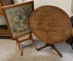 Metamorphic fire screen table with needlepoint top & a low level Georgian tilt top table