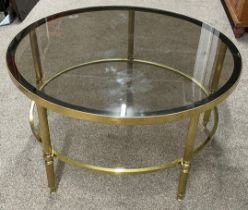 Brass & smoky glass circular coffee table Diameter 76cm