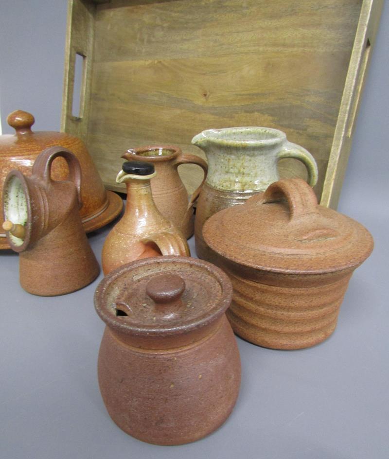 Chris Aston Elkesley pottery cheese dome, Alastair Hardie Branton pottery jugs, vinaigrette - Image 2 of 6