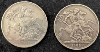 2 five shilling pieces 1887 & 1888