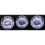 3 blue and white plates depicting Russian scenes with impressed Wedgwood & DFH marks and