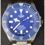 Gents Tudor Pelagos chronometer stainless steel wristwatch with blue dial, titanium bracelet, serial