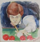 Original Colin Carr watercolour 'Steve Davis' autographed by Steve Davis and signed Colin Carr