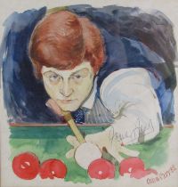 Original Colin Carr watercolour 'Steve Davis' autographed by Steve Davis and signed Colin Carr