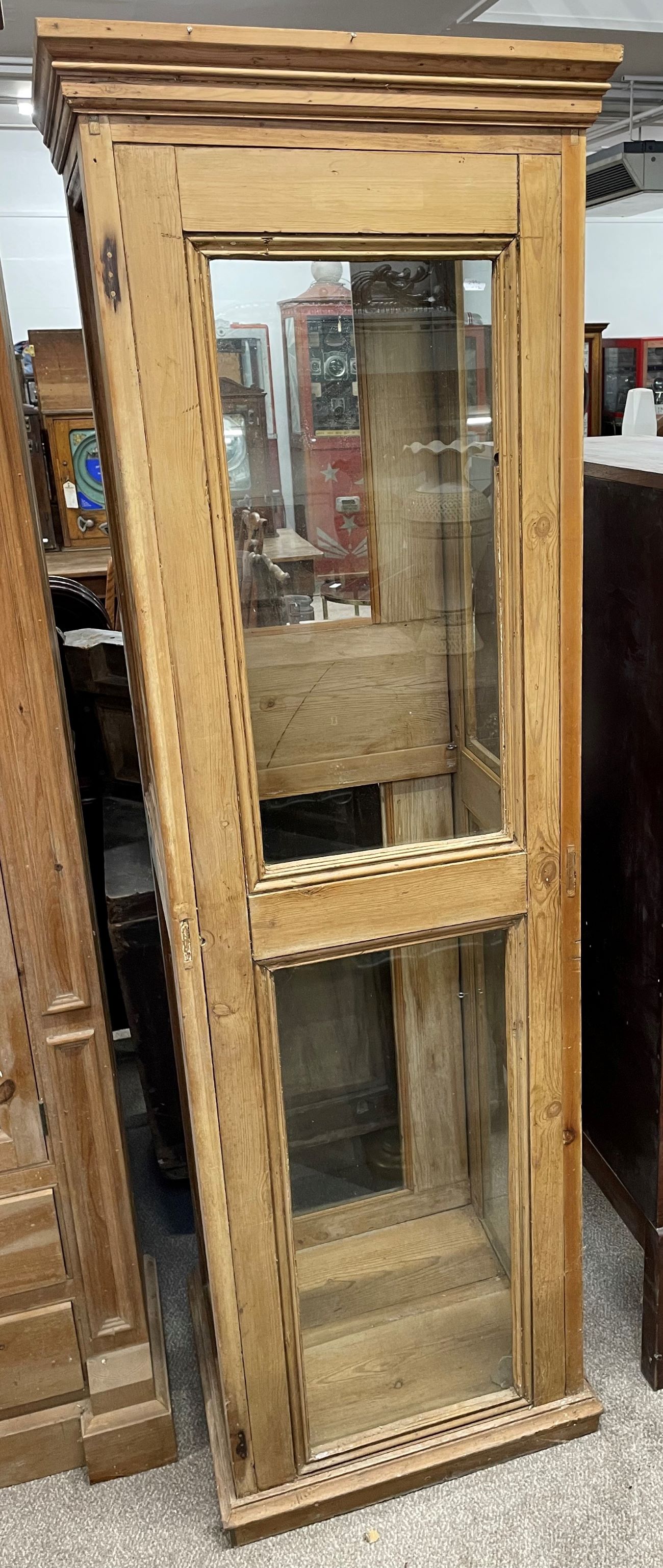Stripped pine display cabinet (missing shelves) Ht 190cm W 60cm