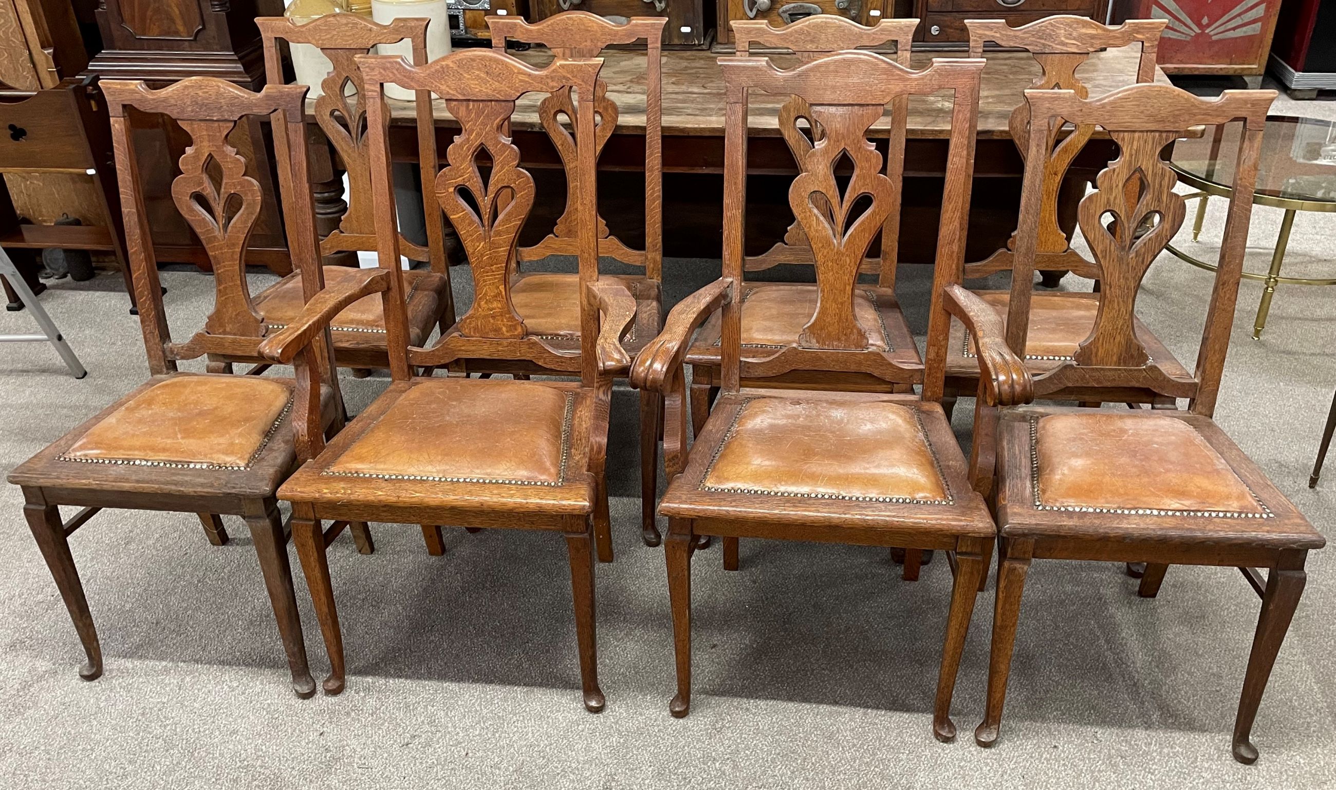 Set of 8 (including 2 carvers) late Victorian dining chairs in oak plus a Chippendale style carver - Image 3 of 3