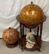 2 globe drinks cabinets & an owl made from shells