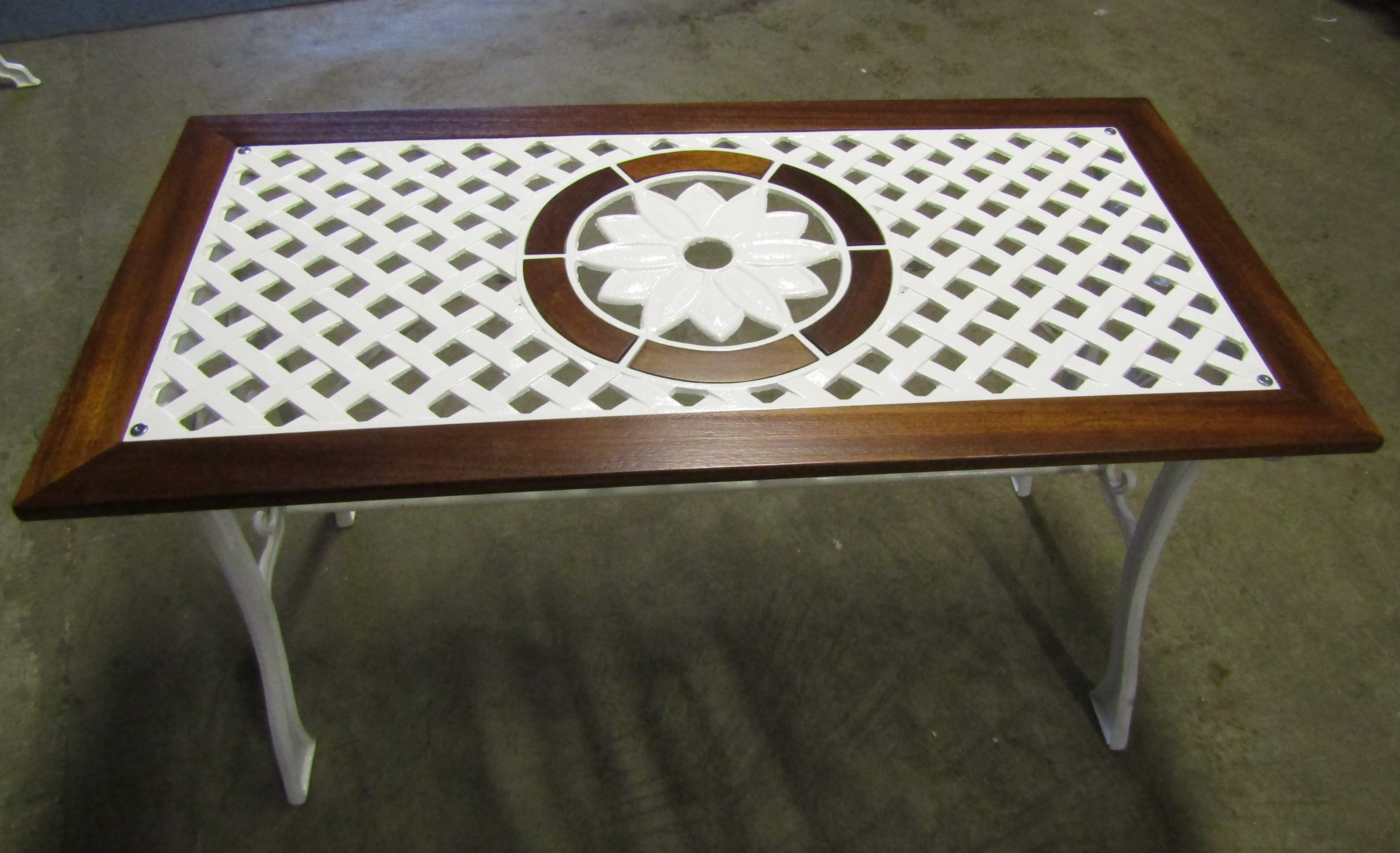 Garden dining table with parasol hole - has been grit blasted and powder coated and wood has been