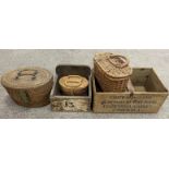 3 small wicker baskets, wooden Usher & Gleed herb box & a small wooden drawer