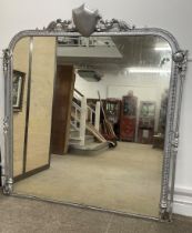 Large ornate Victorian overmantel mirror which has been painted silver W 182cm H 196cm