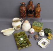 Collection of ceramics includes P&K figural tea, coffee and sugar pots, jugs, Meakin gravy boat,