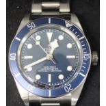 Gents Tudor Black Bay 58 chronometer stainless steel wristwatch with blue dial, model 79030B, serial