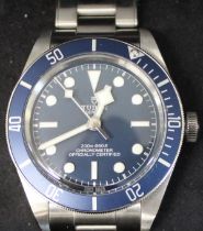 Gents Tudor Black Bay 58 chronometer stainless steel wristwatch with blue dial, model 79030B, serial