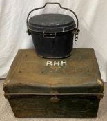 Tin trunk & another lidded metal container