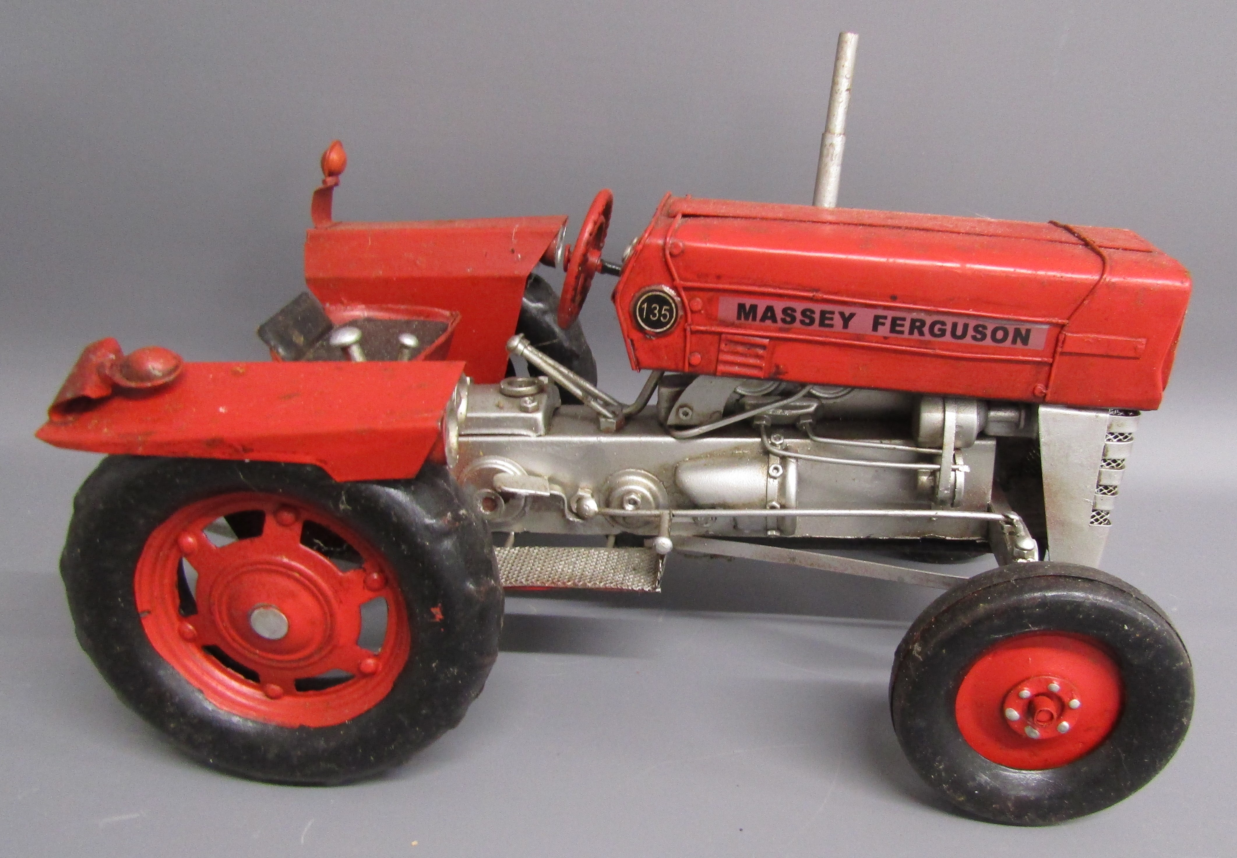 Mamod SE1A stationary steam engine and Massey Ferguson 135 tin tractor - Image 8 of 9