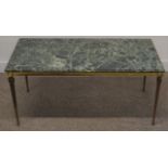 Marble top coffee table on gilded metal frame 110cm x 50cm