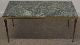 Marble top coffee table on gilded metal frame 110cm x 50cm