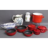 Collection of items includes Piral Italian terracotta cooking pots, enamelled cooking pots, Villeroy