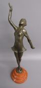 Bronze figure of a dancing lady on marble base - approx. 39cm tall