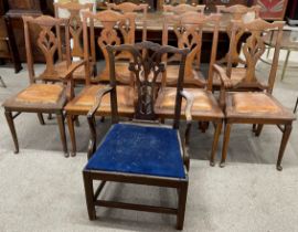 Set of 8 (including 2 carvers) late Victorian dining chairs in oak plus a Chippendale style carver