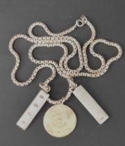 Silver snake chain with 2 silver ingots & 9ct gold St Christopher pendant (approx. 3.4g)