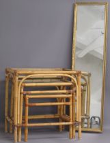 Cane nest of tables with glass tops and wall hung full length mirror