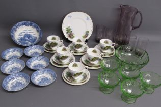 Salem China 'English Village' fruit bowl and dishes, Royal Vale Thatched Cottage tea service,