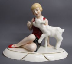 Royal Dux Czechoslovakia 74896 girl with lamb figurine - some crazing