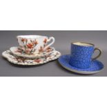 Shelley Wileman 'Cornflower' trio 60650 3730 and Foley cup and saucer in blue and gold design