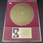 Framed The Beatles 24ct gold coated disc "..a direct pressing from a master laquer..", no.0059, 41cm