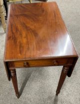 Victorian mahogany Pembroke table on reeded legs W 109cm L 81cm Ht 72cm