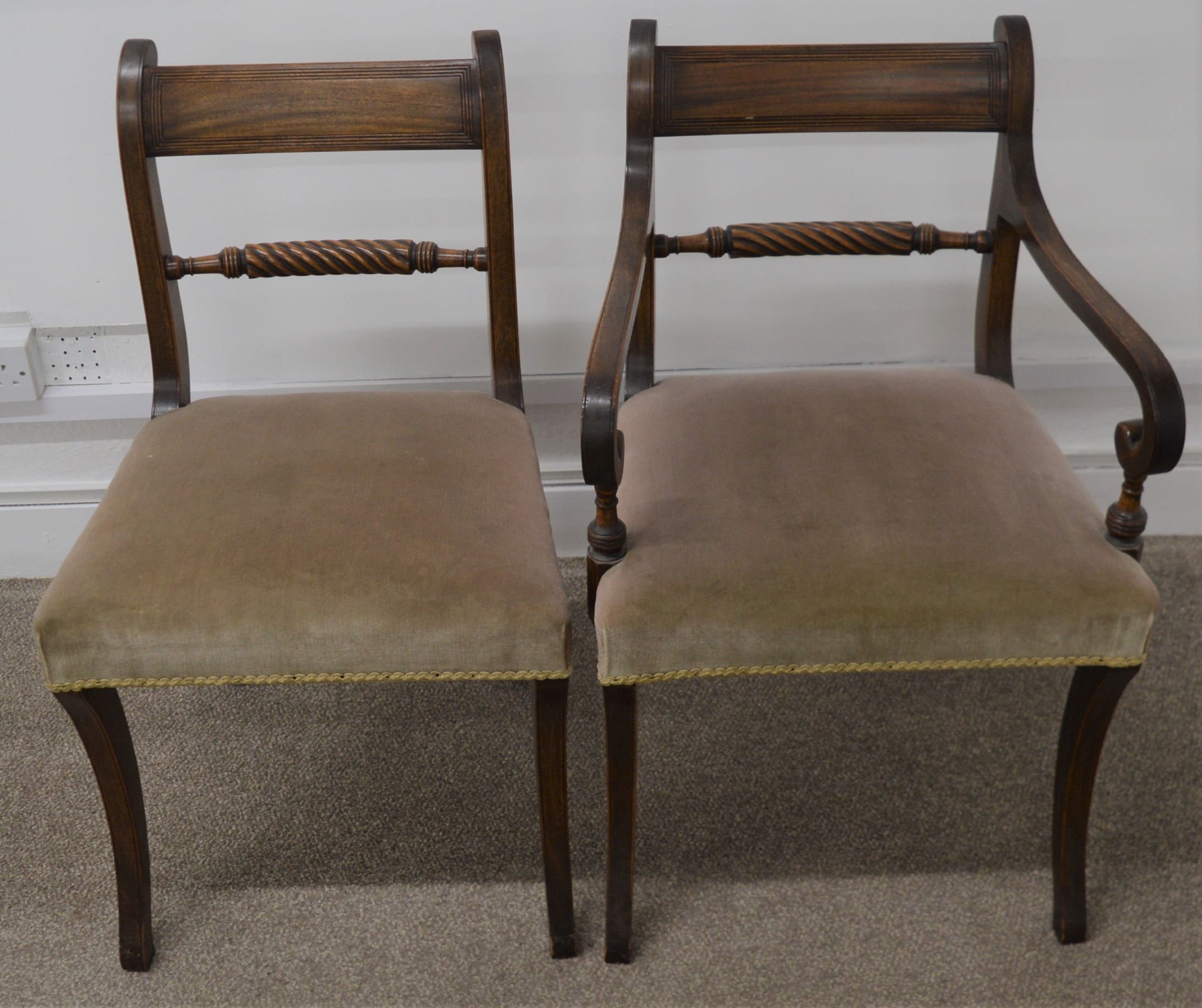 Regency style dining table on twin pedestals (L 211cm W 107cm) & 6 rail back dining chairs including - Image 2 of 4