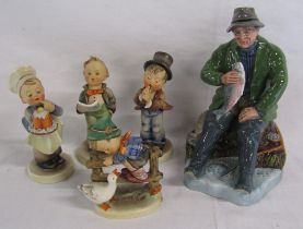 Royal Doulton figure 'A Good Catch' and 4 Goebel Hummel figures Baker 128, The Soloist 135, Yard