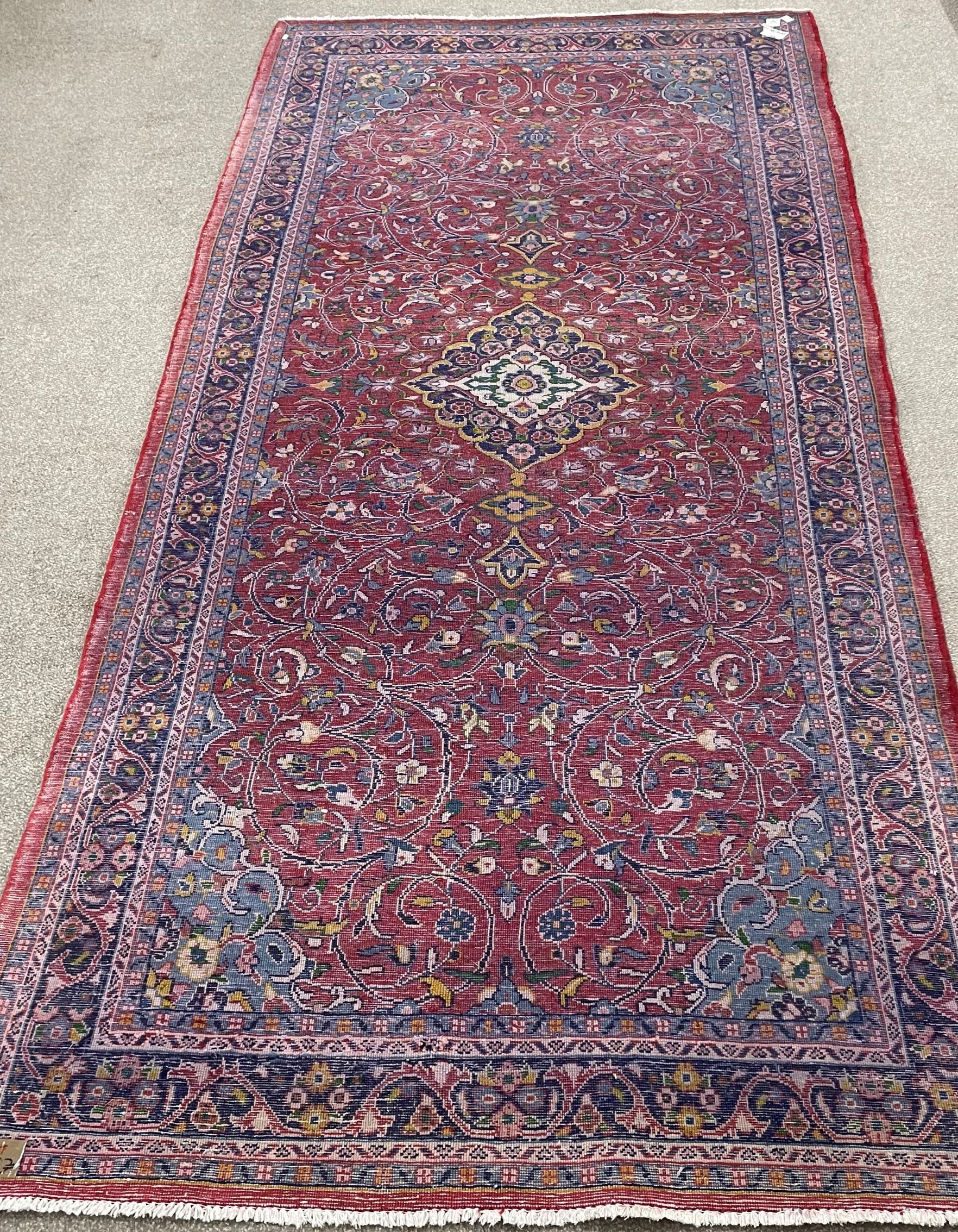 Washed red ground full pile Persian Sarouk runner with floral medallion 340cm by 160cm - Image 3 of 3