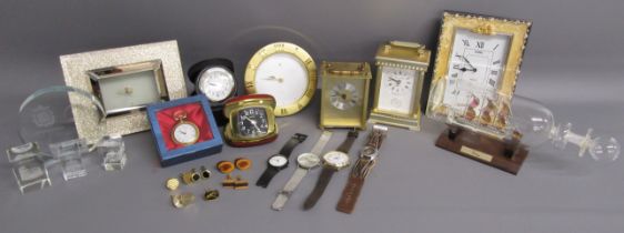 Collection of clocks, watches, cufflinks and glassware includes etched crystals of Rome, 'Victory'