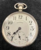 Illinois Watch Co. 60 hour Bunn Special in silver case (Birmingham 1945) with click face. Runs &