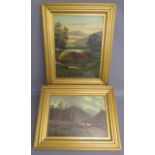 2 A Morris oils on board - herding sheep and long horn cattle