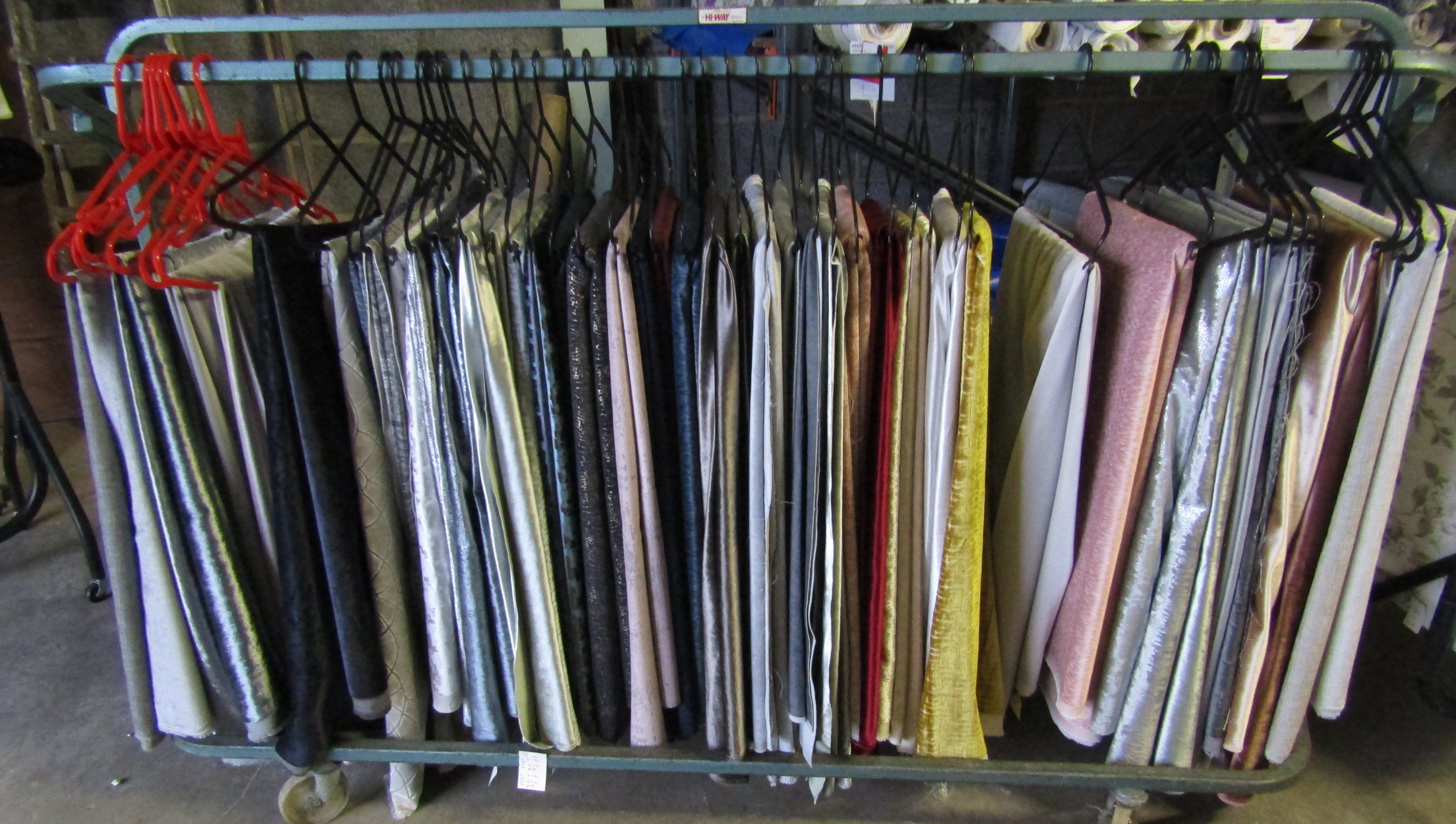 Rail of mainly velvet fabrics mostly Ashley Wilds - each piece between 1-3metres (RAIL NOT