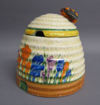 Clarice Cliff Bizarre - 'Crocus' honey pot - slight chip to bee wing