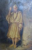 Gilt framed oil on paper depicting gentleman in doorway (possibly over-painted print) - approx. 51cm