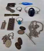 Selection of silver including Millennium money clip, two silver ingots, pair of silver cufflinks